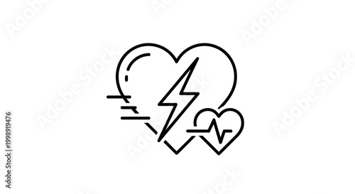 Heartbeat EKG Line with Lightning Bolt Icon: Health, Energy, and Medical Concept