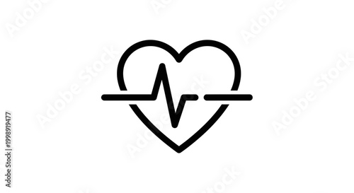 Heartbeat EKG Line Through Heart Icon, Medical Health Care Symbol, Cardiology Concept
