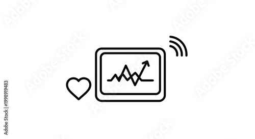 Heartbeat Monitor Icon with Wireless Signal and Upward Trend Graph
