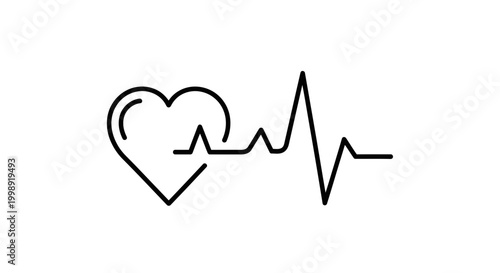 Heartbeat Line Icon with Heart Symbol, Medical Health Care Concept
