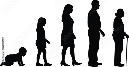 Human life cycle silhouette from baby to senior citizen