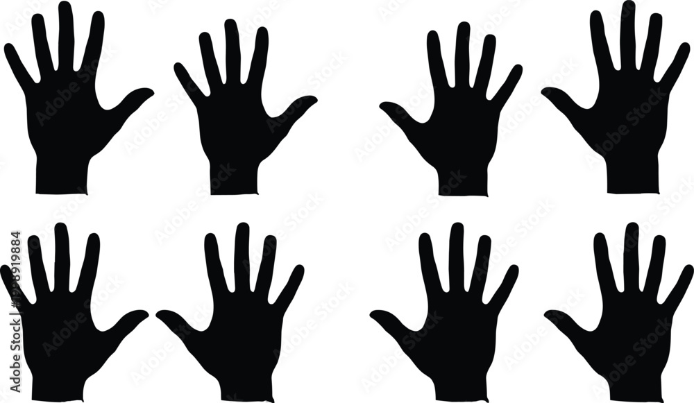 Fototapeta premium Hand silhouettes set open palm gestures icons human hands collection isolated on white background