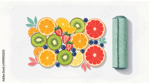 Fresh Fruit Assortment & Green Battery for Sustainable Energy Concept