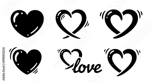 Black heart shapes and love symbol.