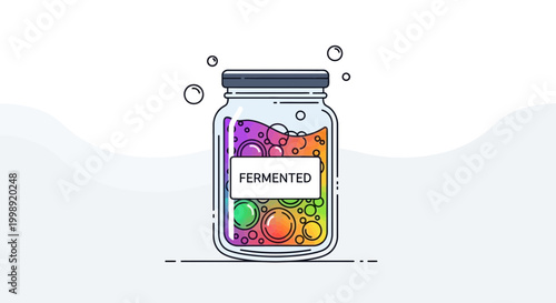 Colorful Fermented Food in Glass Jar with Bubbles, Healthy Probiotic Food Concept