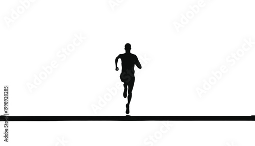 Runner sprints forward at high speed across a flat surface to represent athletic performance and physical endurance within a minimalist black and white graphic illustration style suitable for design.