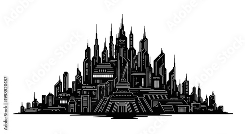 Futuristic city skyline silhouette with skyscrapers ? urban concept