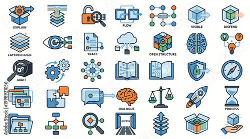 Business Process and Workflow Logic Icon Set for Data Management