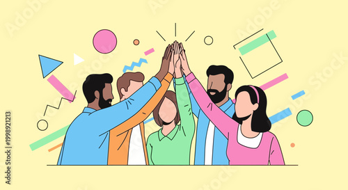 Diverse Group of People High Fiving.