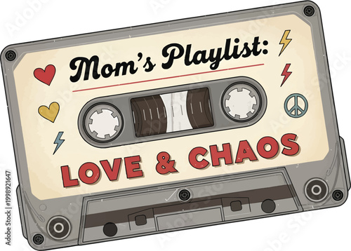 Vintage cassette tape with love and chaos playlist for mother's day or family theme