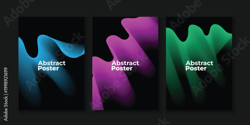 Abstract vertical posters, vibrant waves of color with light vector patterns.
