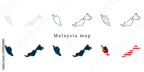 Canvas Print Malaysia Map Set - Vector Outline, Silhouette, Flag and Administrative States