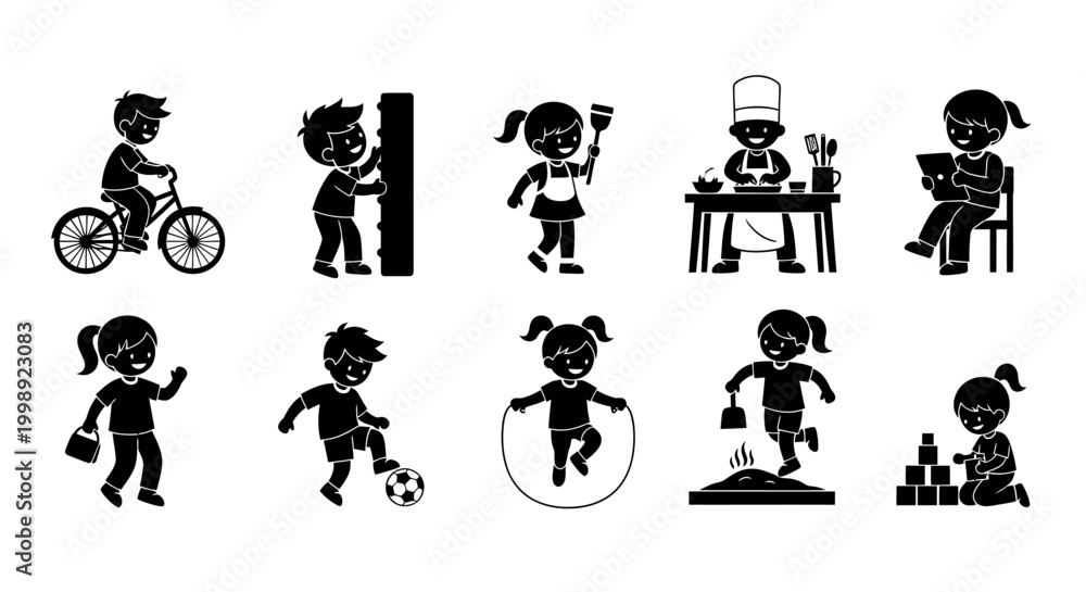 Obraz premium Set of Children Activities Silhouettes Icons