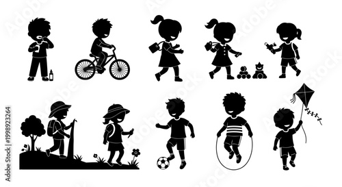Set of Children Activities Silhouettes