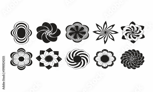 Set of eight black and white floral icons on white background high-quality professional detailed modern elegant stylish clean crisp vibrant colorful digital creative innovative contemporary