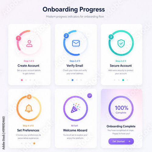 Colored Onboarding Progress Icon Set
