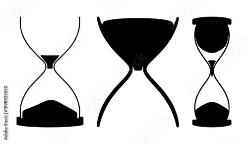 Hourglass set with black silhouette on white background featuring hourglass, timekeeping, measurement with monochrome and geometry