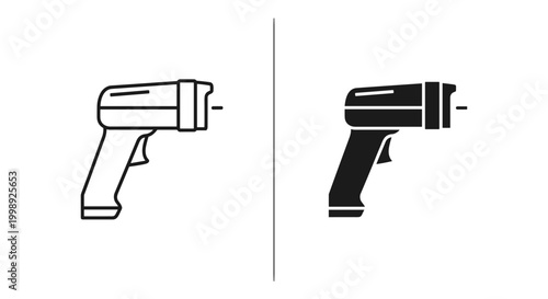 Drill icons, black and white, line art, power tool symbols, construction equipment