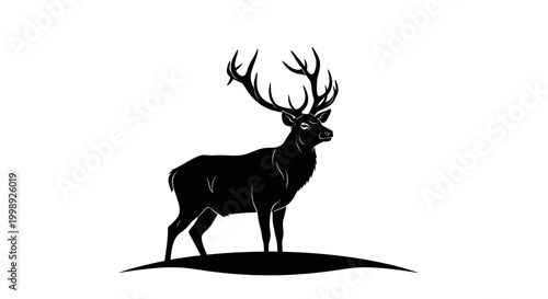 Elk Silhouette with Large Antlers Standing.