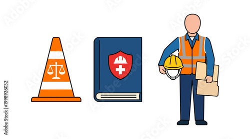 Occupational health and safety compliance illustration with icons.