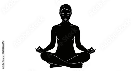 Black silhouette of a meditating woman.