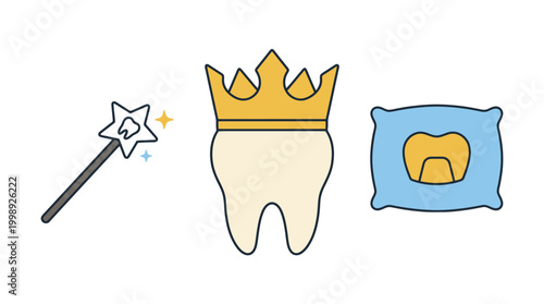 Tooth Fairy concept illustration with magic wand and crown.
