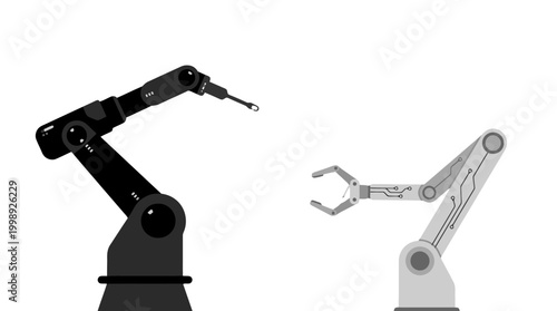 Two industrial robotic arms performing different manufacturing tasks.