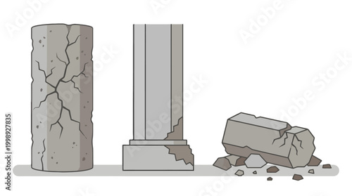 Set of stone pillars and broken column ruins.