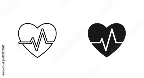 Heart rate icons, medical heartbeat symbols, ECG line graphics, health and wellness illustrations
