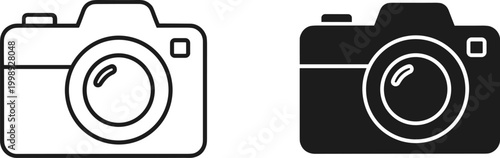 Camera icons, black and white, vector graphics, photography symbols, illustration set