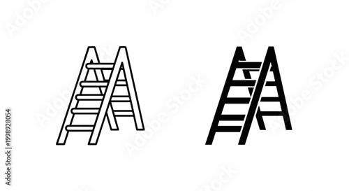 A-frame ladders, step ladders, black and white icons, vector graphics, construction tools