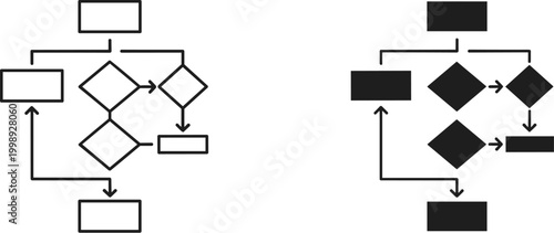 Flowchart, business process, workflow diagram, vector, black and white
