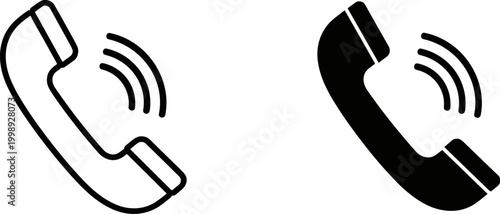 Telephone icons, phone signs, communication symbols, black and white
