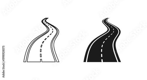 Roadway icons, vector roads, transportation symbols, black and white highways