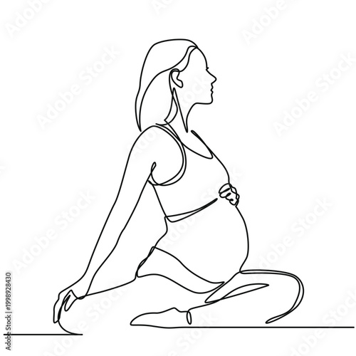 Pregnant Woman Doing Pilates — One Line Art Illustration