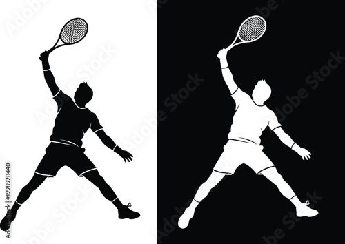 Tennis serve silhouette a dynamic contrast of athleticism and sportswear in black and white