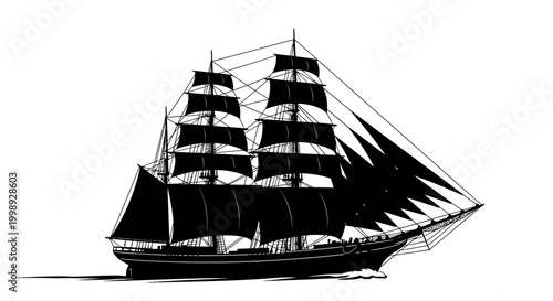 Large Sailing Ship with Multiple Masts.