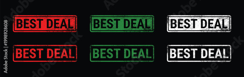 best deal grunge rubber stamp set red green white discount label on black background