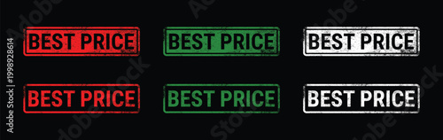 best price grunge rubber stamp set red green white discount label on black background
