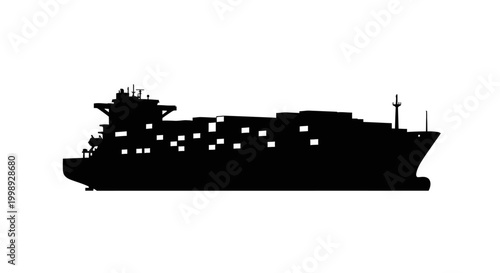Large Cargo Ship Silhouette Ocean.