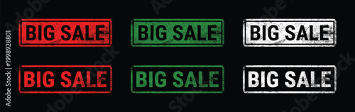 big sale grunge rubber stamp set red green white discount label on black background