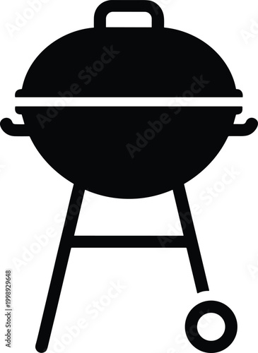 Barbecue Grill Kettle Silhouette, BBQ Picnic Equipment, Vector Illustration