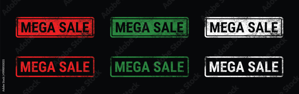 Fototapeta premium mega sale grunge rubber stamp set red green white discount label on black background