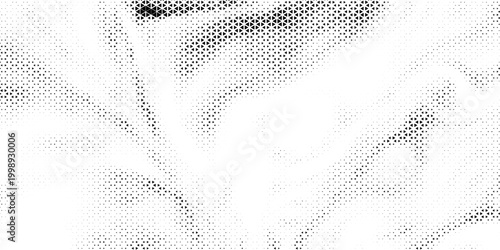 Fading triangle halftone texture gradient pattern. Abstract diagonal geometric background. Tech mosaic triangular halfton gradation. Vector vanishing corner arrow wallpaper for banner, booklet, poster