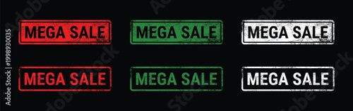 mega sale grunge rubber stamp set red green white discount label on black background