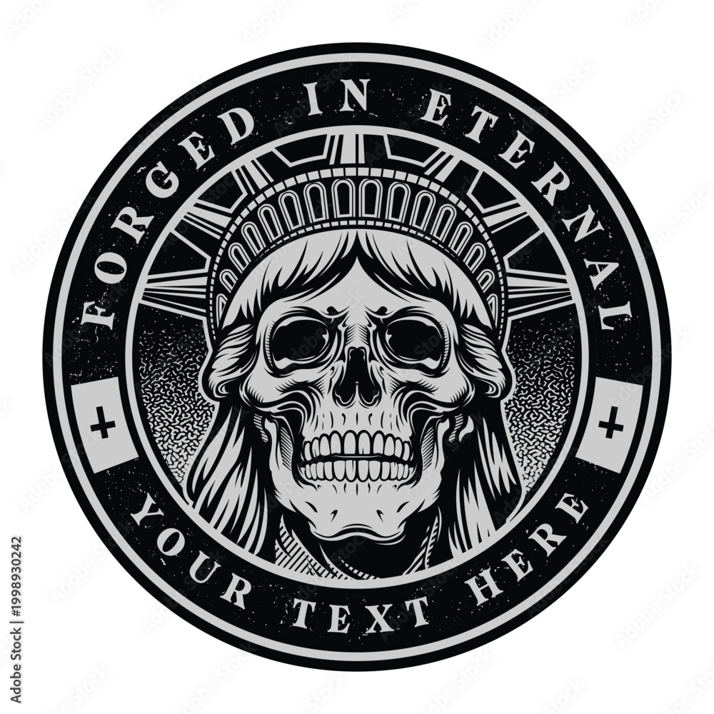 Fototapeta premium Vintage Skull Emblem with Crown Black and White