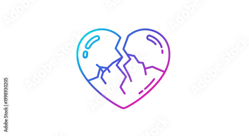 Broken Heart Icon with Gradient Colors, Symbol of Sadness and Love Loss