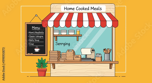 Cozy Home Cooked Meals Food Stall Display.