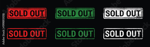 sold out stamp set grunge label badge red green white retail sign vector collection