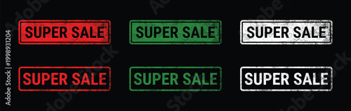 super sale stamp set grunge badge label red green white promotion vector collection